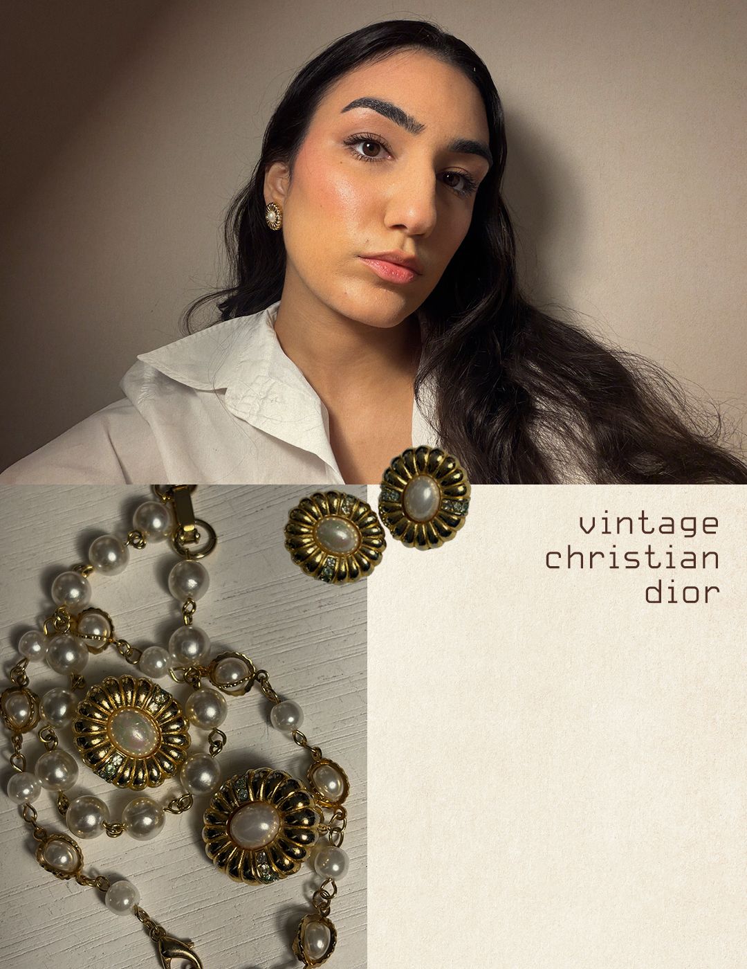 Who What Wear editor Josephine wearing vintage Christian Dior earrings