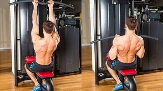 A man performing an underhand lat pull-down as part of a workout plan for muscle gain