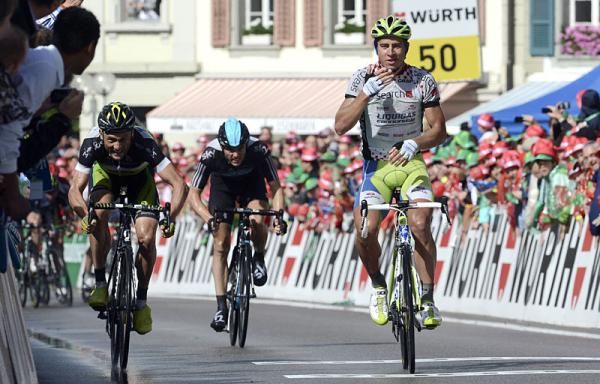Peter Sagan (Liquigas-Cannondale) celebrates the win