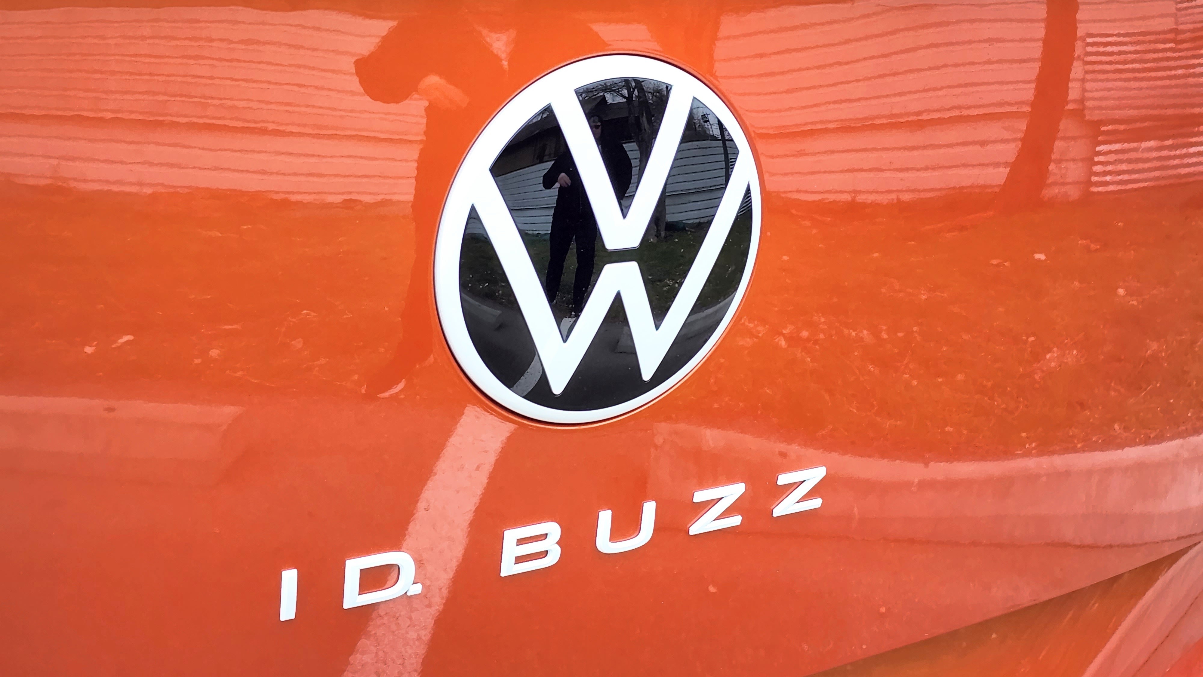 Close-up of ID Buzz logo on rear of vehicle
