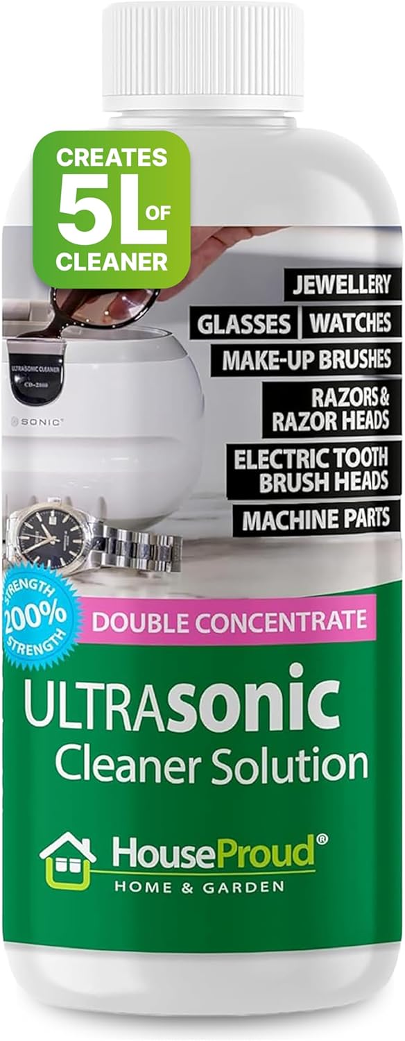 Houseproud Ultrasonic Jewellery Cleaner Fluid - Professional Gold and Silver for Jewellery - 1:20 Mix 250ml Concentrated Ultrasonic Fluid With Medical Enzymes
