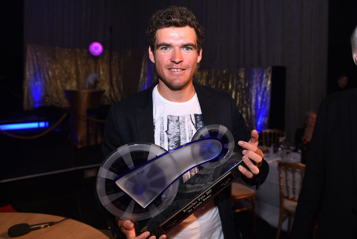 Greg Van Avermaet with his 2017 "Kristallen Fiets"