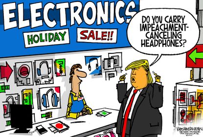 Political Cartoon U.S. Electronic Holiday Sale Trump Impeachment Noise Cancelling Headphones