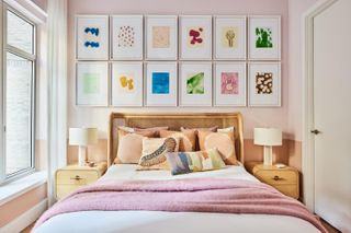 A bedroom in Kelly Behun’s Manhattan shoppable apartment, featuring artwork by German artist Thomas Schütte