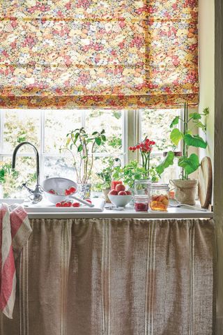 country curtain for kitchen with print blind and linen