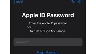 A screenshot showing a password entry screen to sign out of Apple accounts