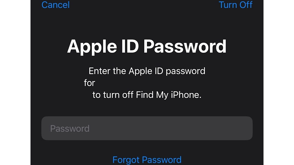 A screenshot showing a password entry screen to sign out of Apple accounts