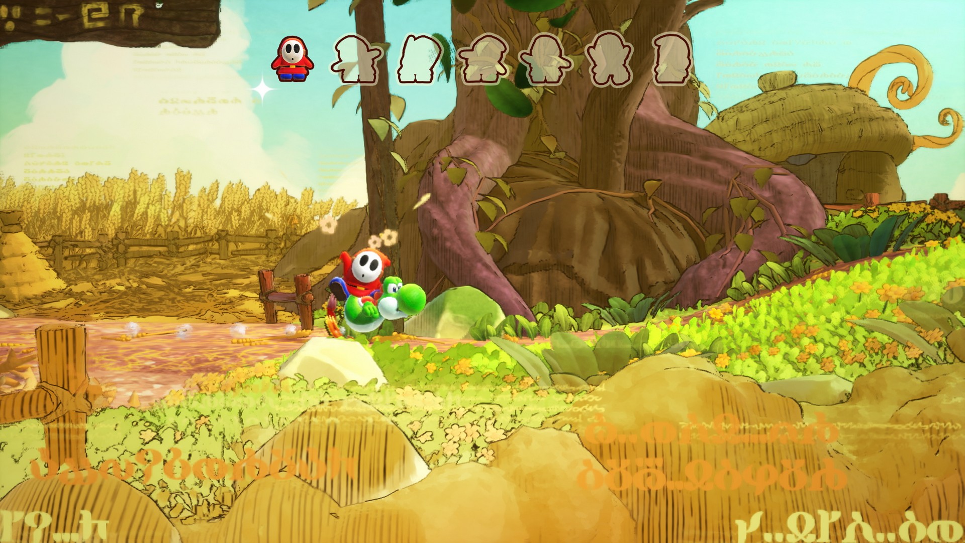 Yoshi collects shy guys in Yoshi and the Mysterious Book