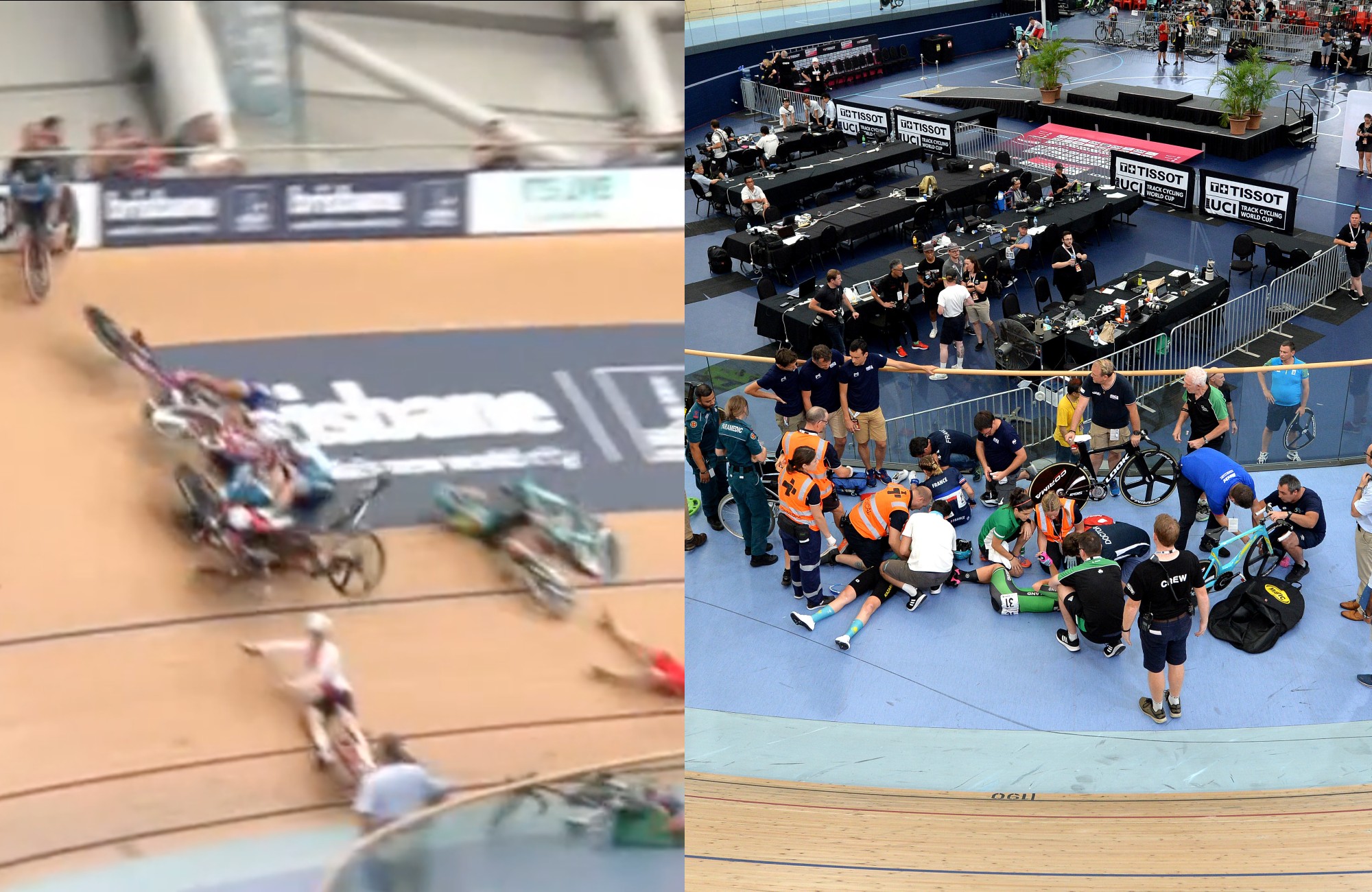 Watch Massive crash on final day of Brisbane Track Cycling World