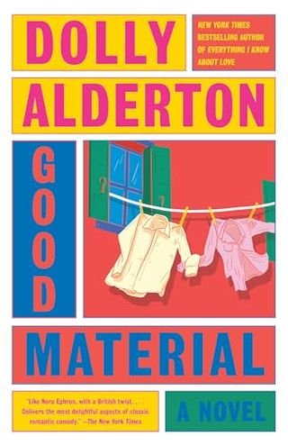 Good Material by dolly alderton book cover with various color blocks and two shirts hanging on a clothes line