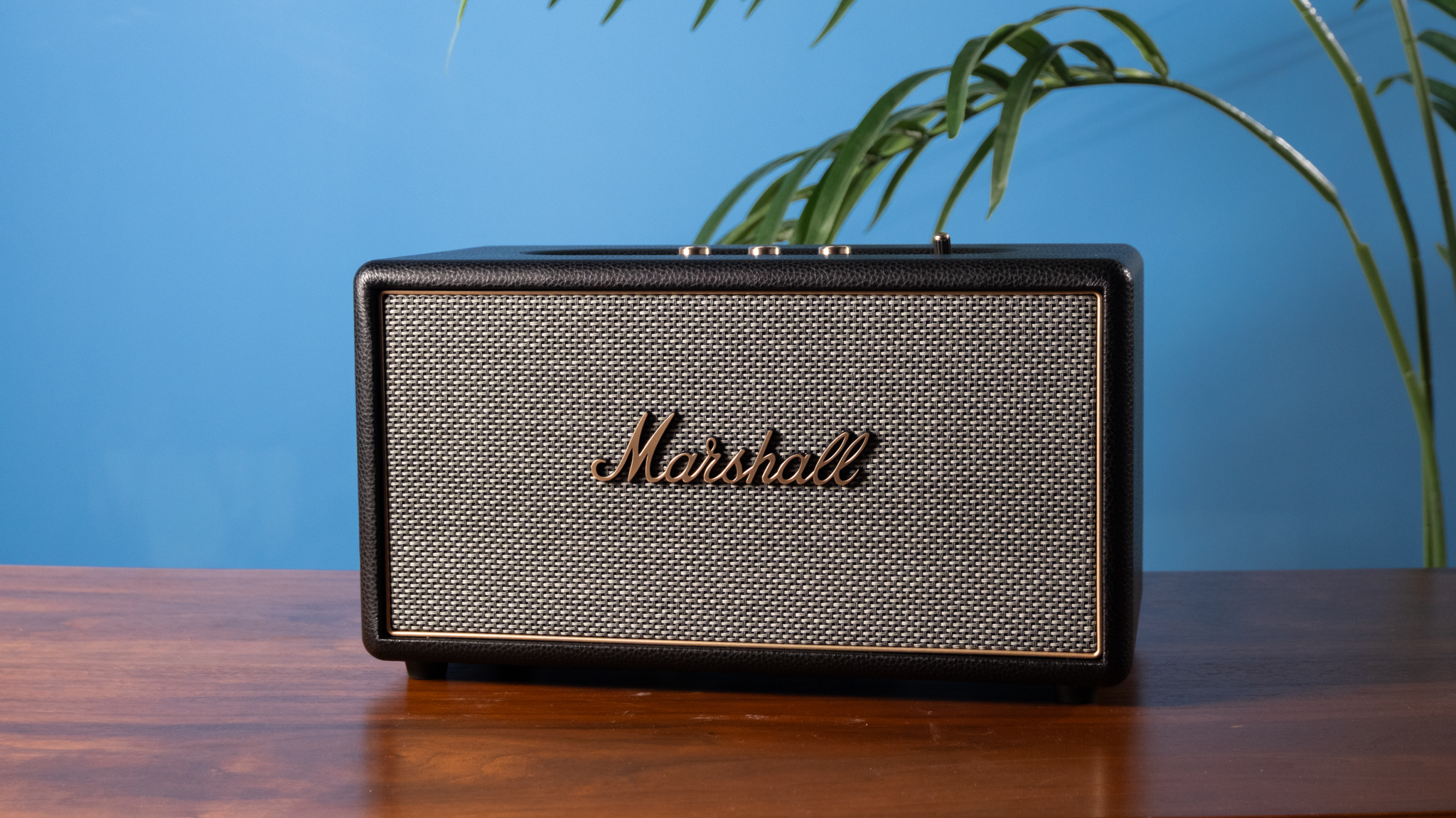 A black Marshall Stanmore IV home speaker