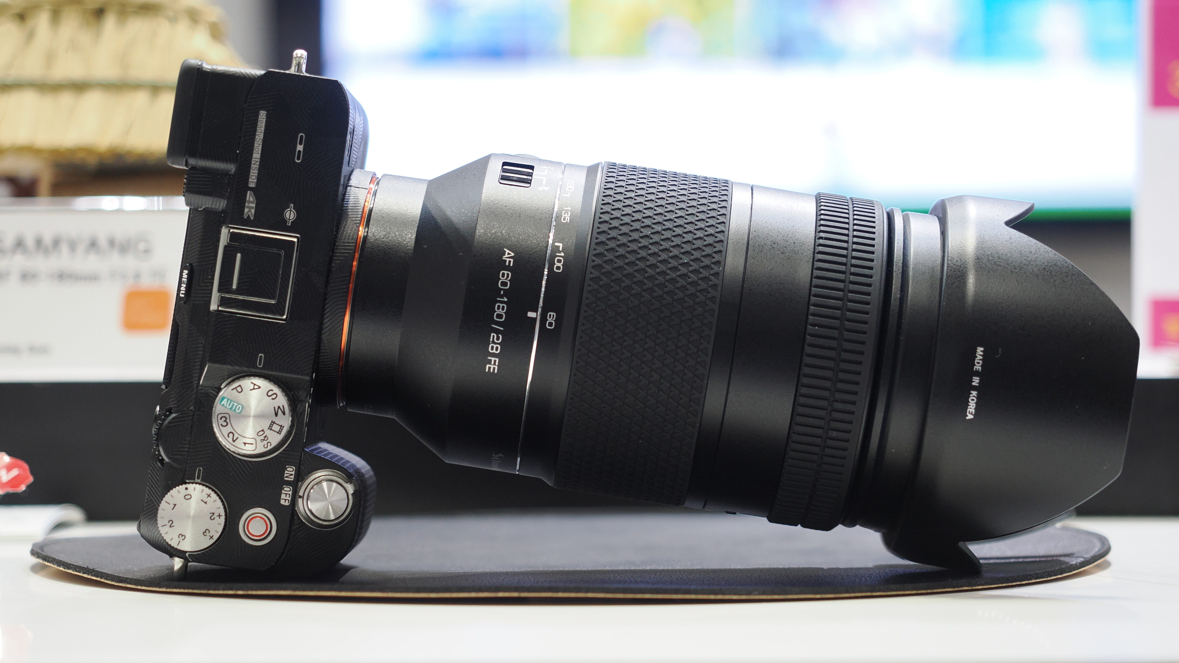 The Samyang x Schneider Kreuznach AF 60-180mm f/2.8 lens, mounted to a Sony body, at the CP+ 2026 show