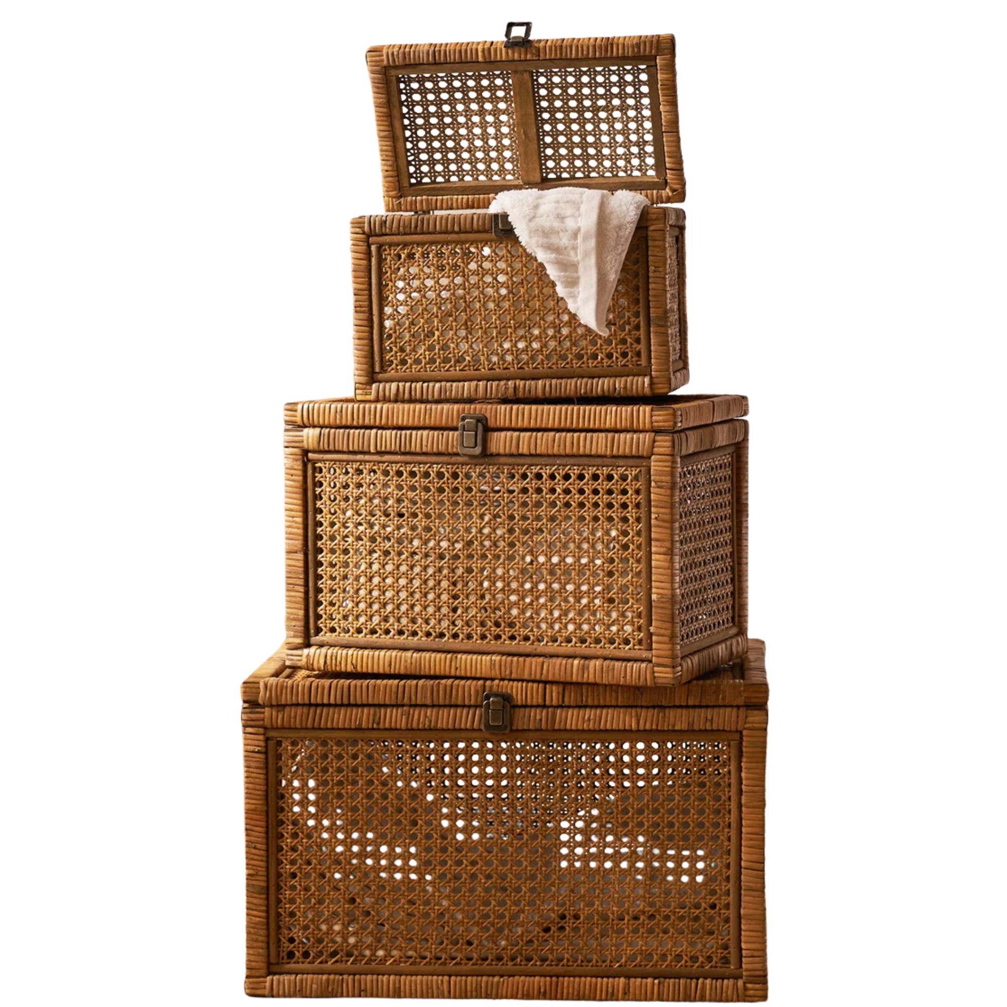Stackable rattan storage boxes