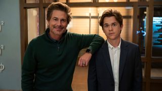 Ellis (Rob Lowe) puts his arm on Jackson&#039;s (John Owen Lowe) shoulder in Unstable.