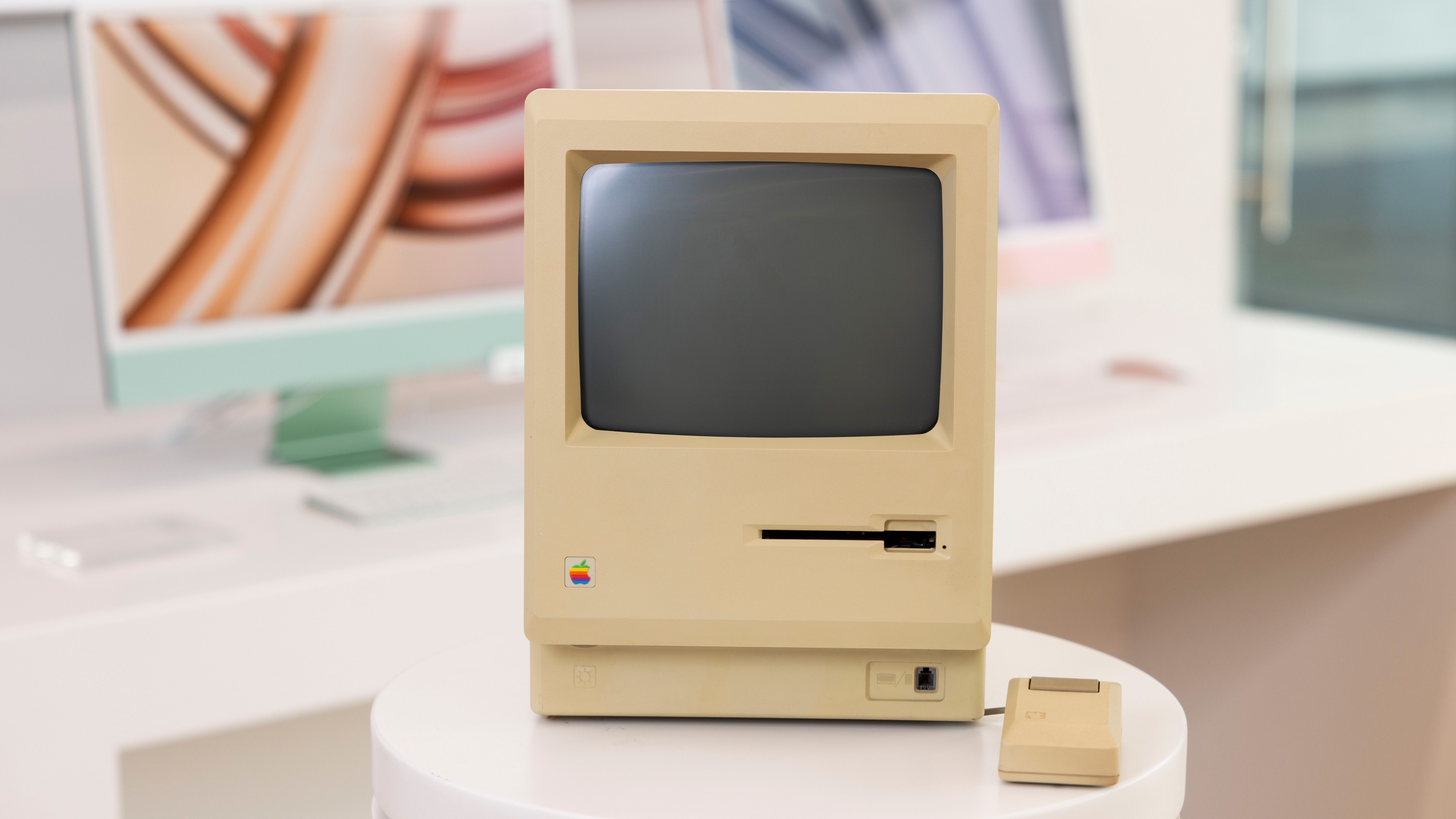 An original Apple Macintosh Model M0001, as they celebrate 40th anniversary, is on display in between 2024 Apple models at the independent Apple products store chain Amac, on January 24, 2024 in Utrecht, The Netherlands. Based on the Motorola 68000 microprocessor, the Macintosh was the first successful mouse-driven computer with a graphical user interface.