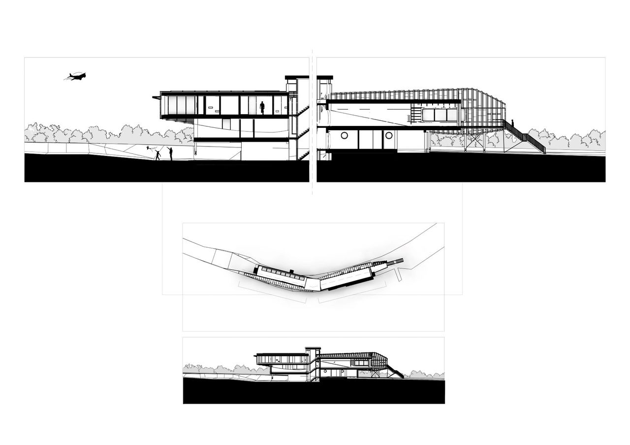 Drawings of the plans for the plane inspired building