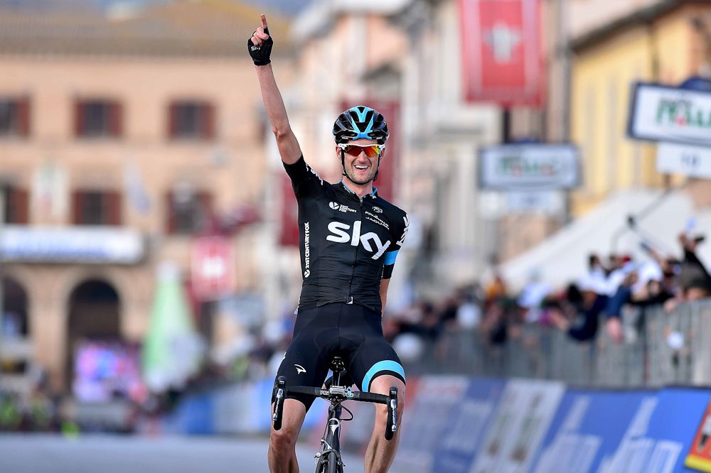 Wout Poels celebrates the stage 4 win.