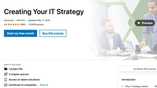 A screenshot of a signup page for a LinkedIn Learning course on IT strategy