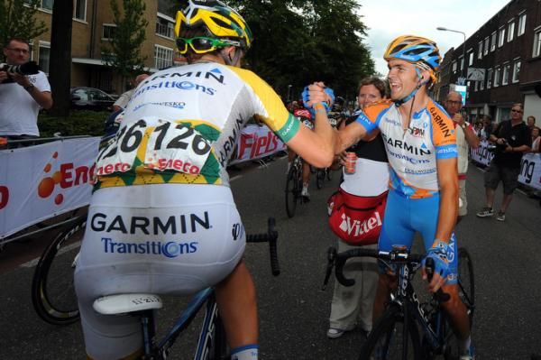 Jack Bobridge (Garmin-Transitions) celebrates with teammates after his stage win