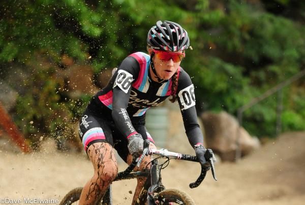 Julie Krasniak (Rapha Focus) trying to stay upright in the sand