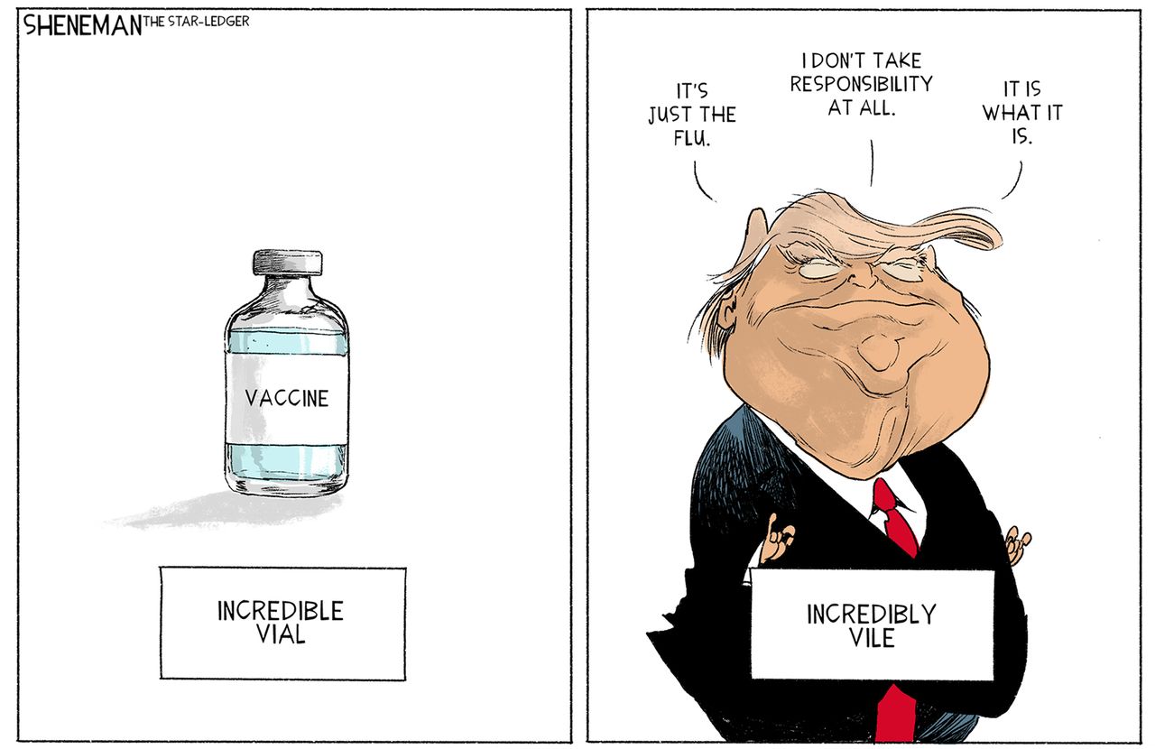 Political Cartoon U.S. Trump COVID vaccine