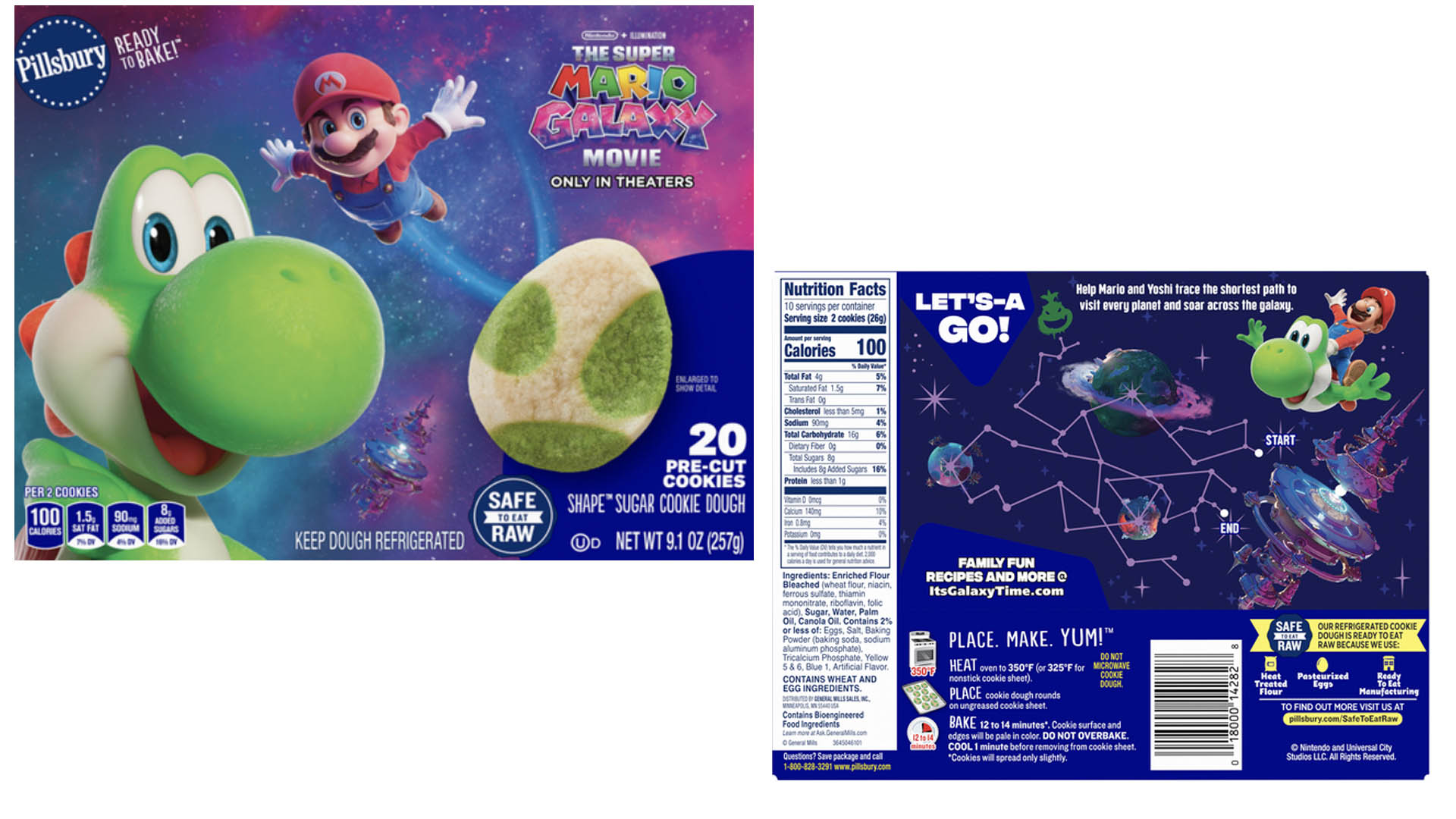 Super Mario Galaxy Movie Pillsbury promotional packaging.