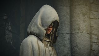 Elden Ring Nightreign merchant locations: The Priestess looking to the side from under her white cloak and hood.