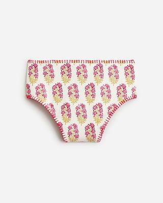 High-Rise Full-Coverage Bikini Bottom in Berry Block Print