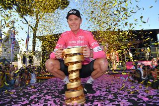 Chris Froome (Team Sky) is heralded as the winner of the 2018 Giro d'Italia