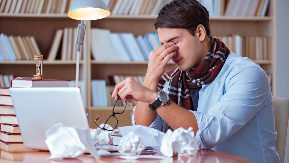 An unhappy laptop user getting a warning from Microsoft Edge