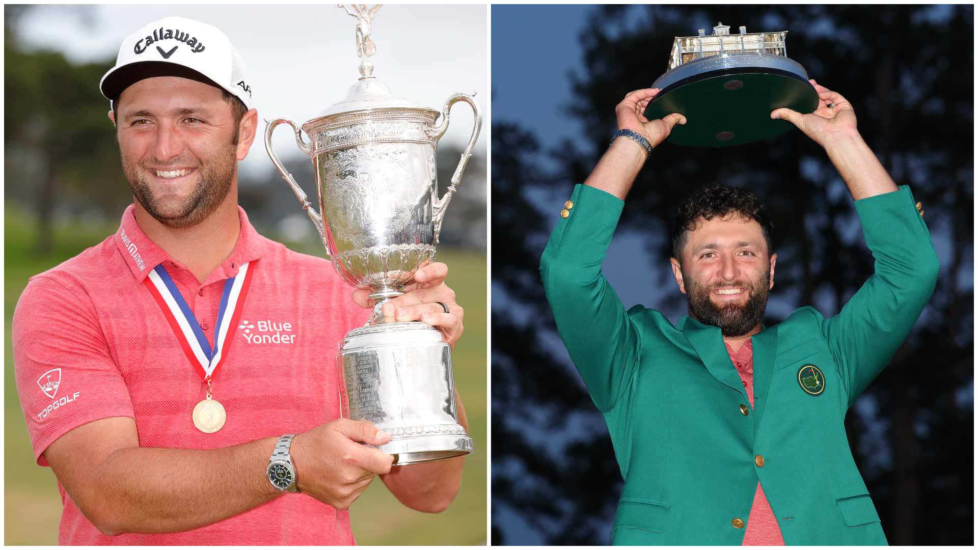 Jon Rahm with the US Open and Masters trophies 