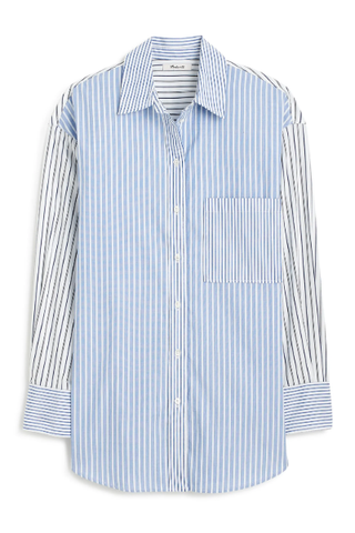 Mixed Stripe Oversize Cotton Poplin Button-Up Shirt