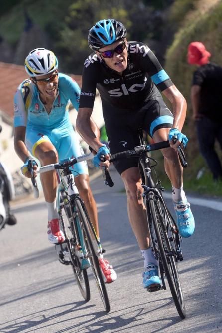 Chris Froome (Team Sky) with Fabio Aru (Astana)