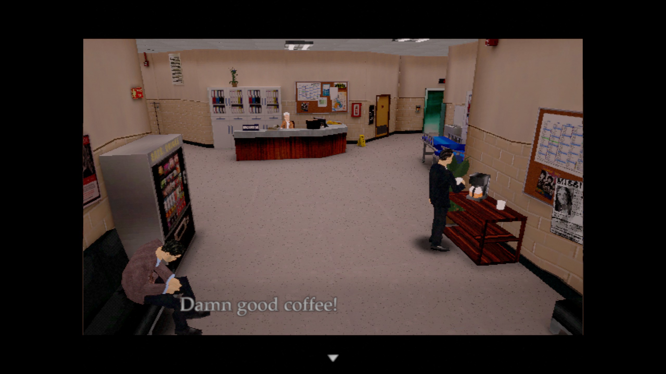El agente Cooper bebe café.