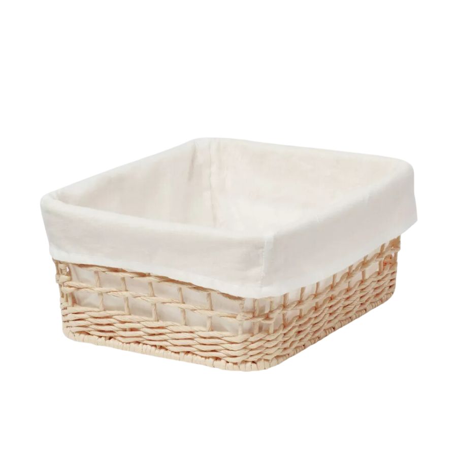 A woven basket with liner