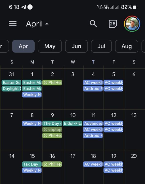 Google Calendar navigation chips