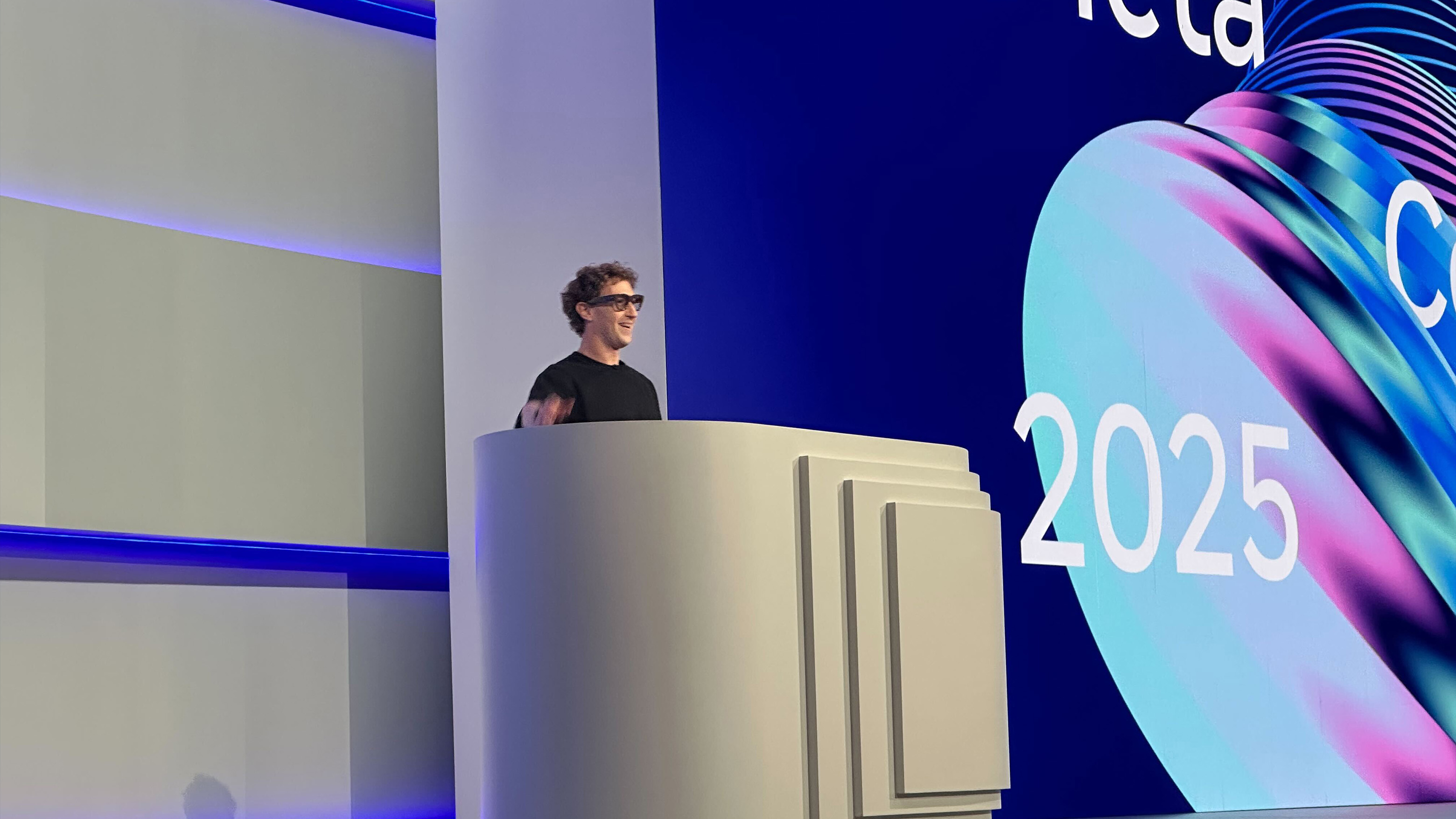 Mark Zuckerberg wearing Meta Ray-Ban Glasses on stage at Meta Connect 2025