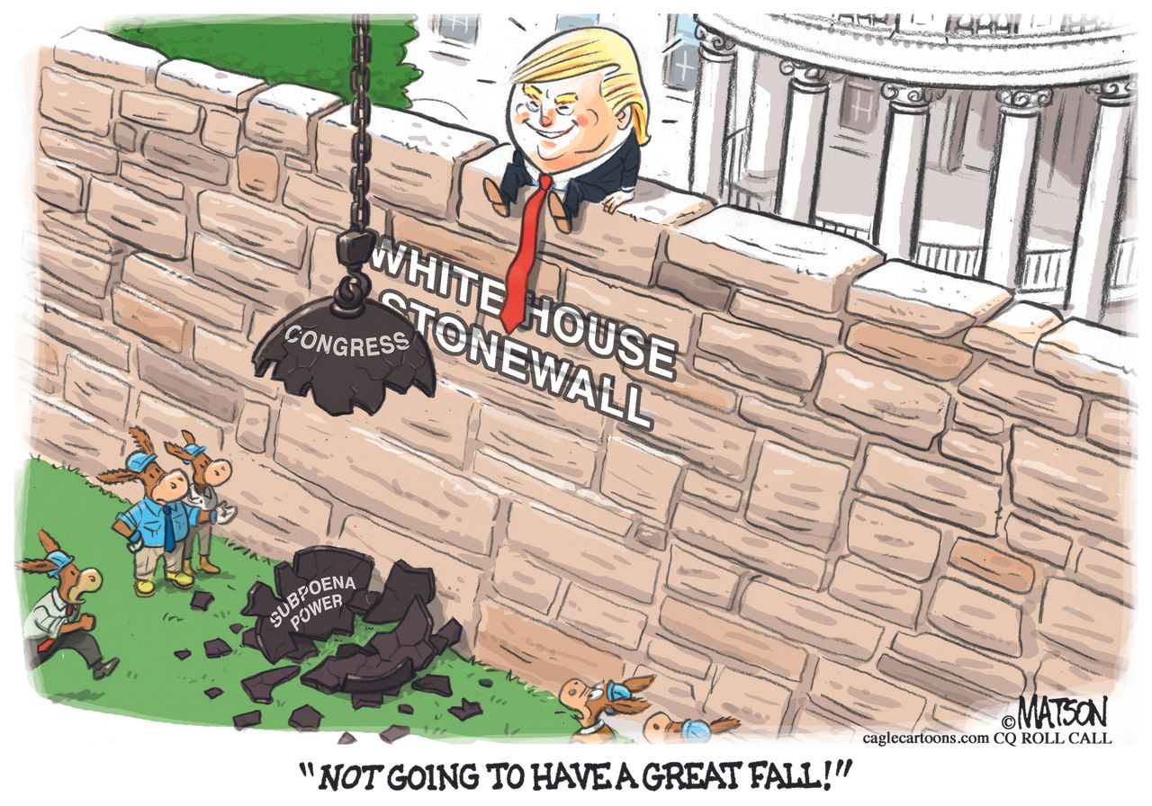 Political Cartoon U.S. Trump whitehouse Stonewall humpty dumpty subpoena power