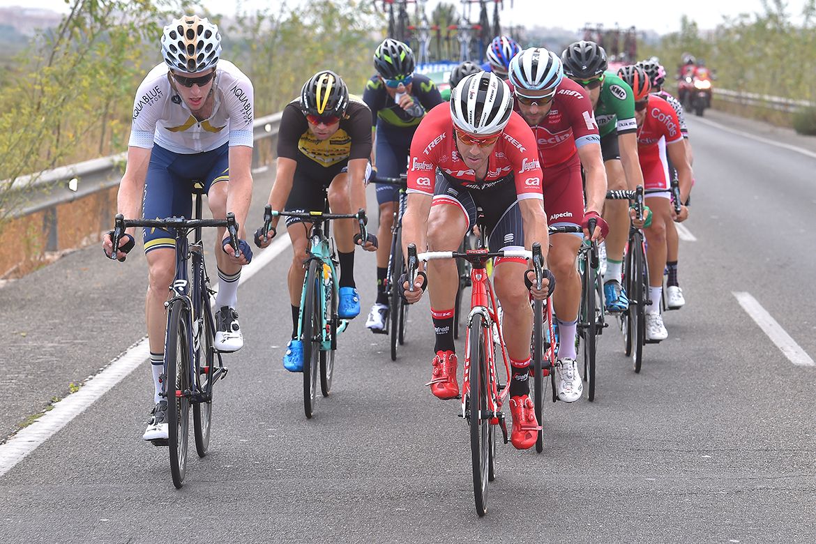 Markel Irizar leading the break on stage 9 of the Vuelta a Espa&ntilde;a