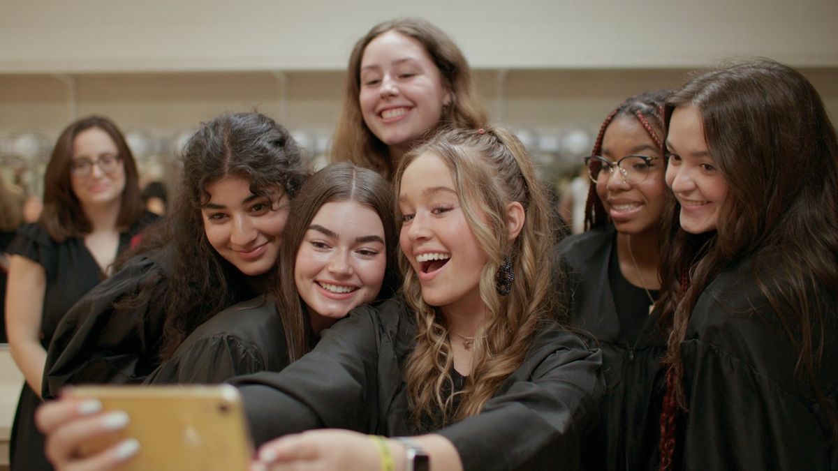 The politically-engaged participants of Girls State taking a group selfie