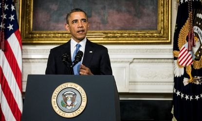 President Barack Obama announces an interim agreement on Iranian nuclear power.