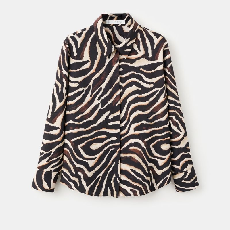 Mango , Straight-Cut Animal-Print Blouse