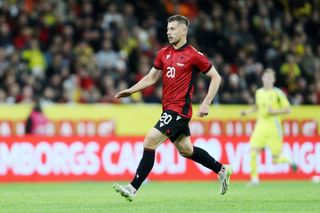 Ylber Ramadani of Albania runs during the international friendly match between Sweden and Albania at Friends Arena on March 25, 2024 in Stockholm, Sweden. (Photo by Linnea Rheborg/Getty Images)
