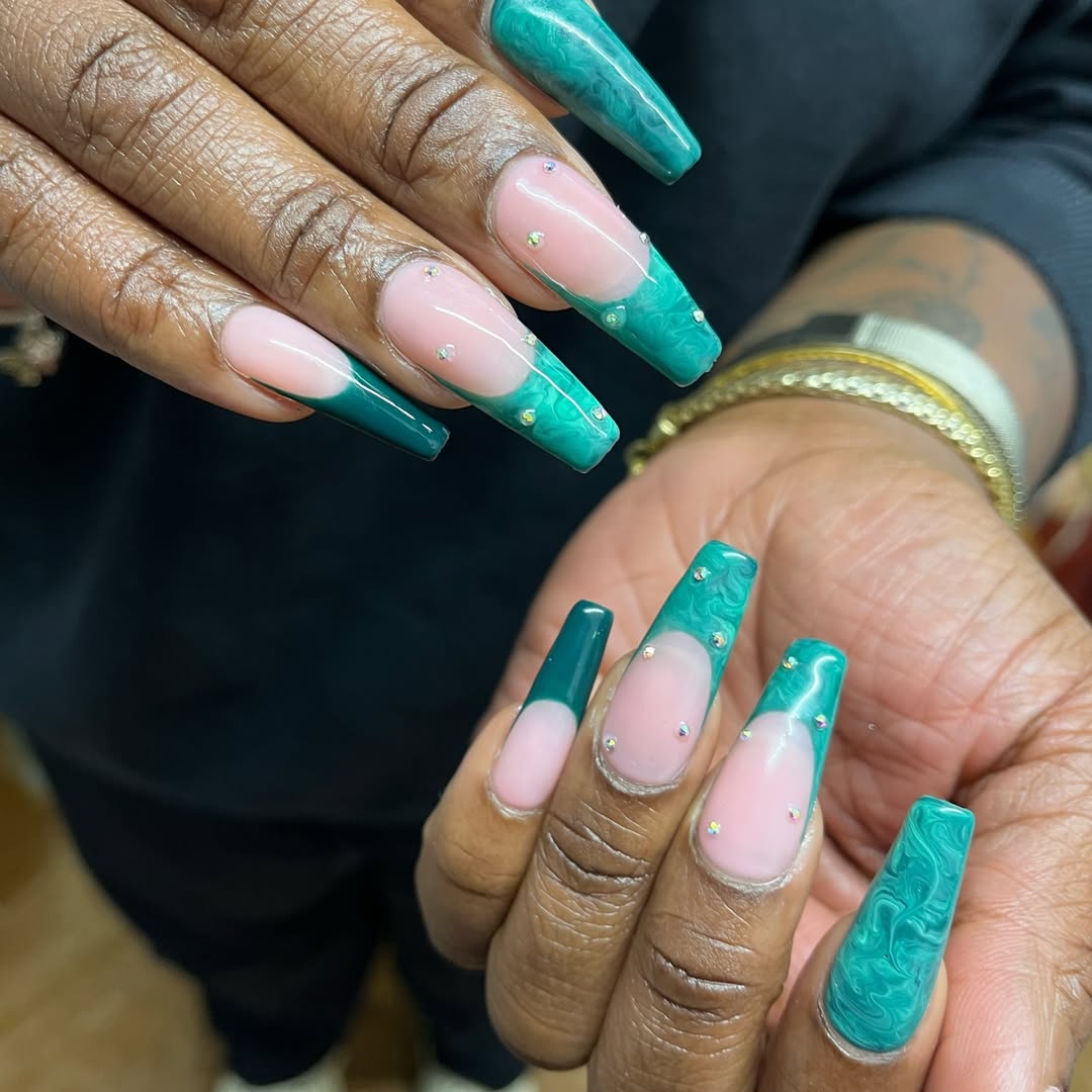 turquoise french coffin nails