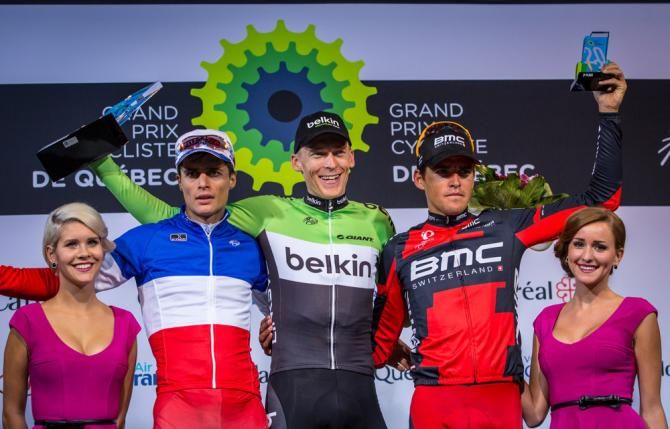 2013 Grand Prix Cycliste de Qu&eacute;bec podium (L-R): Arthur Vichot, Robert Gesink and Greg Van Avermaet