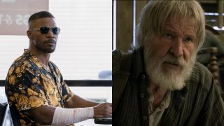 Jamie Foxx in Project Power and Harrison Ford in The Call of the Wild pictured side by side. 