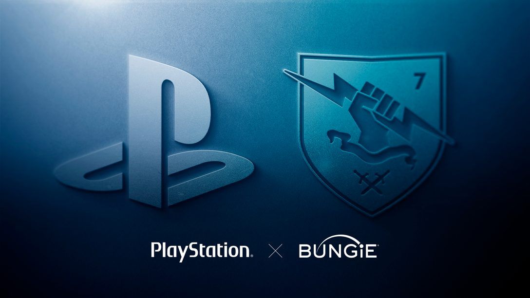 PlayStation and Bungie logos on a blue background