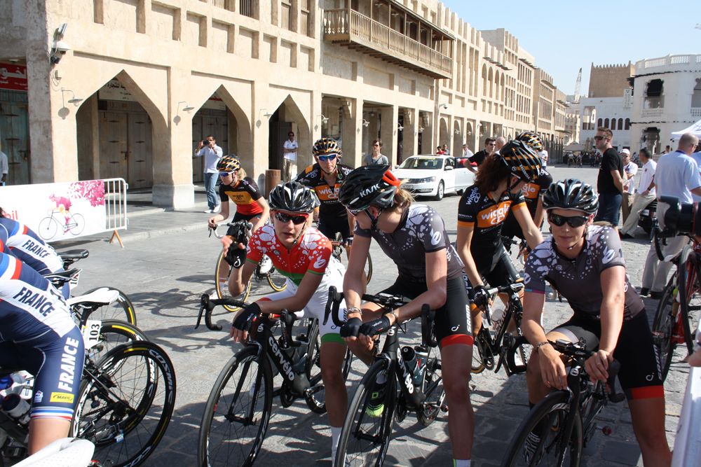 On the startline of stage 3 of the Ladies Tour of Qatar