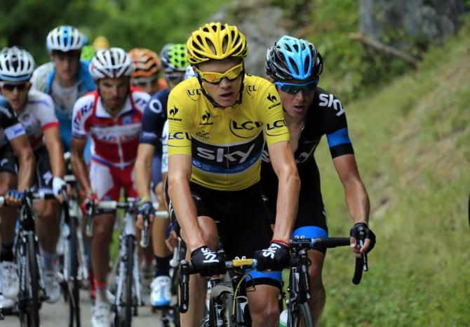 Chris Froome (Sky) in action during stage 19 from Bourg d'Oisans to Le Grand Bornand