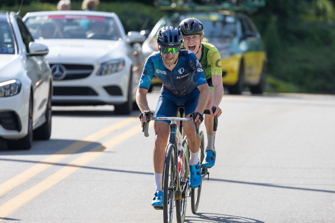 Alexey Vermeulen (Enve / Factor) and Gavin Hlady (Aevolo) joined forces for at the top of the second to last climb and worked together to try to close the gap to the lead group but the deficit proved too much.